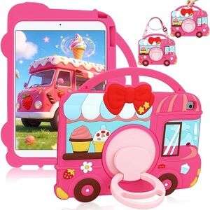 Kids iPad 10.2 Case Pink Dessert House Shockproof Stand Lanyard 7th 8th 9th Gen